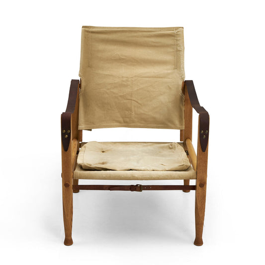 SILLA SAFARI DE LONA, CUERO Y ROBLE DE KAARE KLINT, AÑOS 30