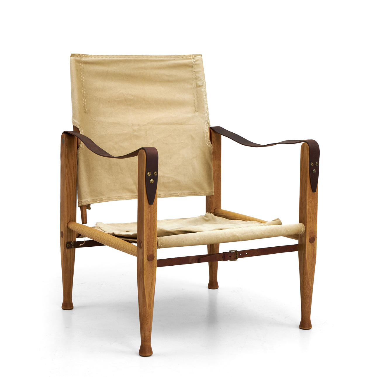 SILLA SAFARI DE LONA, CUERO Y ROBLE DE KAARE KLINT, AÑOS 30