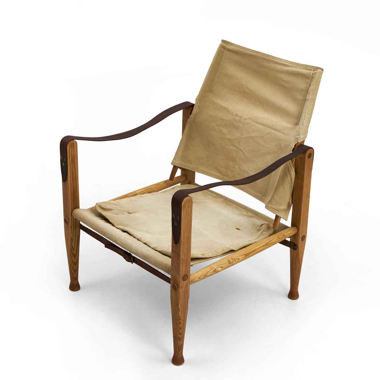 SILLA SAFARI DE LONA, CUERO Y ROBLE DE KAARE KLINT, AÑOS 30